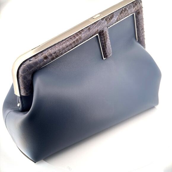 Fendi Frame Top Handle Bag with Python Trim – Blue - Picture 1 of 4